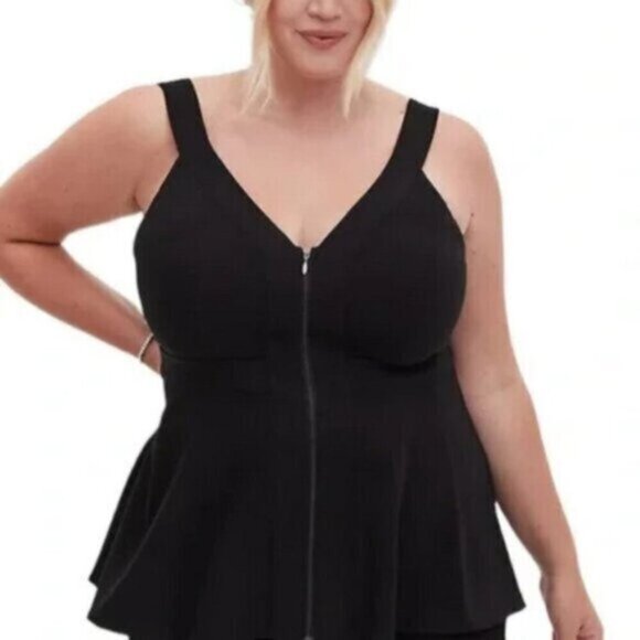 NEW Torrid Peplum Crepe Zip-Front Top Black Tank Top  Size 4X - Picture 1 of 13